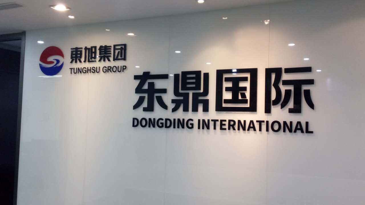 东旭集团LOGO背景墙 东鼎国际形象墙效果 